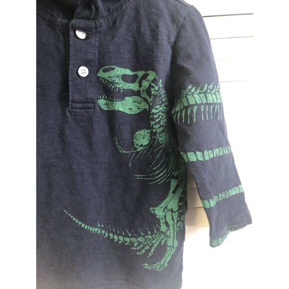 Gap Size 2 Dark Blue Hooded Long Sleeve Dinosaurs Tee - Picture 2 of 6